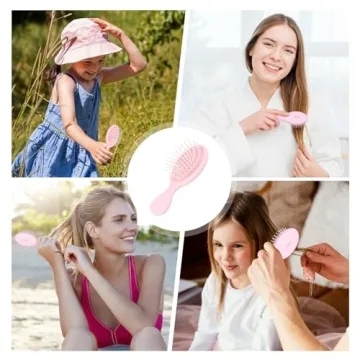 RHOS Mini Hair Brush for Women,Men and Kids-Travel Size Hair Brush for Purse,Pocket,backpack-Small Cushion Paddle Brush with Soft Bristles-Mini Detangler Brush for All Hair Types(1 Pack-Pink)