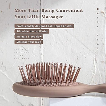 RHOS Mini Hair Brush for Women,Men and Kids-Travel Size Hair Brush for Purse,Pocket,backpack-Small Cushion Paddle Brush with Soft Bristles-Mini Detangler Brush for All Hair Types(1 Pack-Pink)