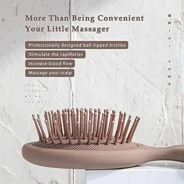 RHOS Mini Hair Brush for Women,Men and Kids-Travel Size Hair Brush for Purse,Pocket,backpack-Small Cushion Paddle Brush with Soft Bristles-Mini Detangler Brush for All Hair Types(1 Pack-Pink)