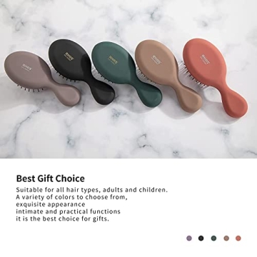 RHOS Mini Hair Brush for Women,Men and Kids-Travel Size Hair Brush for Purse,Pocket,backpack-Small Cushion Paddle Brush with Soft Bristles-Mini Detangler Brush for All Hair Types(1 Pack-Pink)