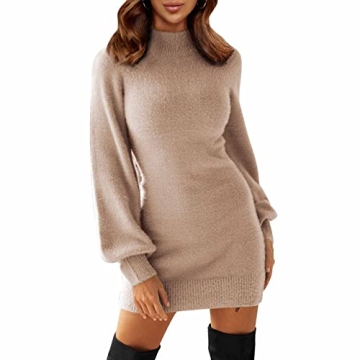 EXLURA Mock Neck Long Sleeve Bodycon Sweater Dress