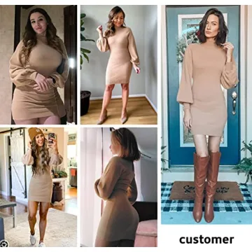 EXLURA Mock Neck Long Sleeve Bodycon Sweater Dress
