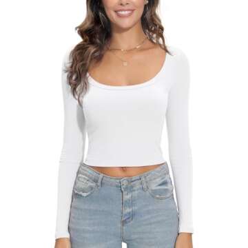 White Long Sleeve Shirts for Women Going Out Tops Crop Top Y2k Baby Tees Ribbed Underscrub Skimss Ts...
