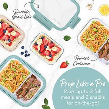 Bentgo Glass Leak-Proof Meal Prep Set - 8-Piece Lunch & Snack 1 & 2-Compartment Glass Food Container...