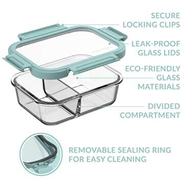 Bentgo Glass Leak-Proof Meal Prep Set - 8-Piece Lunch & Snack 1 & 2-Compartment Glass Food Containers with Glass Lids - Reusable, BPA-Free, Microwave, Freezer, Oven & Dishwasher Safe (Coastal)