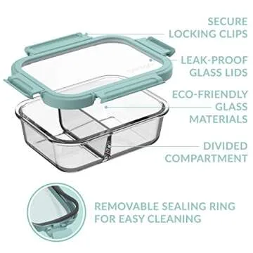 Bentgo Glass Leak-Proof Meal Prep Set - 8-Piece Lunch & Snack 1 & 2-Compartment Glass Food Containers with Glass Lids - Reusable, BPA-Free, Microwave, Freezer, Oven & Dishwasher Safe (Coastal)