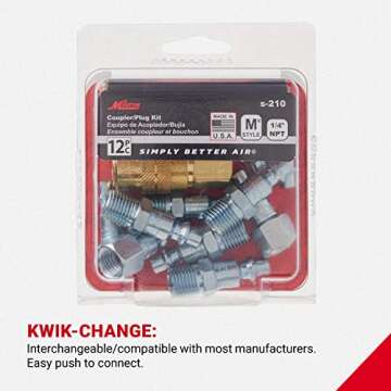 Milton 1/4" NPT M-Style Coupler Plug Kit for Air Tools