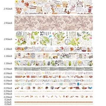 DAPUTOU 18 Rolls Vintage Washi Tape Set,75/30/15/10/5mm Wide Floral Map Stamp Letter Antique Retro D...