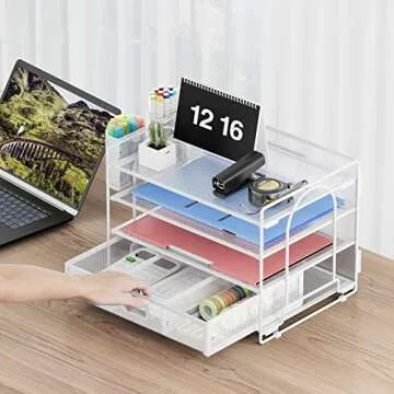 4-Tier Desk Organizer with Drawer and Pen Holders