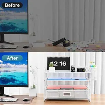 4-Tier Desk Organizer with Drawer and Pen Holders