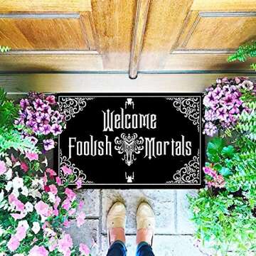 IFHUH Funny Front Door Mat Welcome Foolish Mortals Mat Rubber Non Slip Backing Funny Doormat for Outdoor/Indoor Uses, Low-Profile Rug Mats for Entry 23.6"(W) X 15.7"(L)