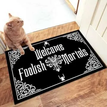 IFHUH Funny Front Door Mat Welcome Foolish Mortals Mat Rubber Non Slip Backing Funny Doormat for Outdoor/Indoor Uses, Low-Profile Rug Mats for Entry 23.6"(W) X 15.7"(L)