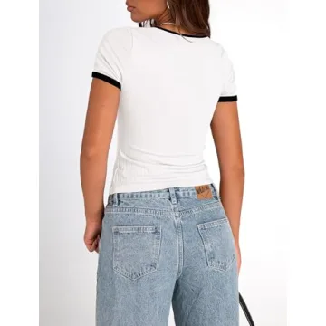 PRETTYGARDEN Women's Summer Slim Fit Short Sleeve T Shirts