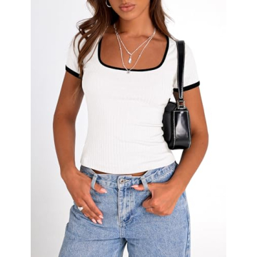 PRETTYGARDEN Women's Summer Slim Fit Short Sleeve T Shirts