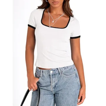 PRETTYGARDEN Women's Summer Slim Fit Short Sleeve T Shirts