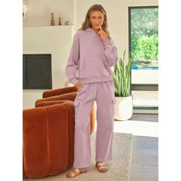 AUTOMET Womens Winter 2 Piece Outfits Long Sleeve Sweatsuits Fall Sets Hoodies with Cargo Wide Leg Sweatpants 2025 DarkPink L