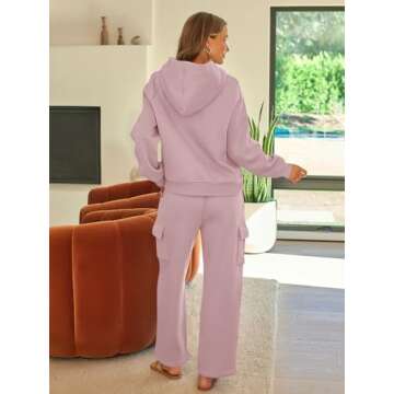 AUTOMET Womens Winter 2 Piece Outfits Long Sleeve Sweatsuits Fall Sets Hoodies with Cargo Wide Leg Sweatpants 2025 DarkPink L