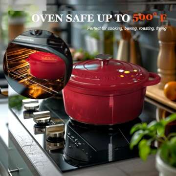 Overmont Enameled Cast Iron Dutch Oven - 5.5QT Pot with Lid Cookbook & Cotton Potholders - Heavy-Dut...
