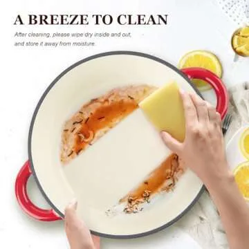 Overmont Enameled Cast Iron Dutch Oven - 5.5QT Pot with Lid Cookbook & Cotton Potholders - Heavy-Duty Cookware for Braising, Stews, Roasting, Bread Baking red