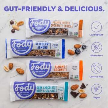 Fody Foods Vegan Variety Nut Bars, Peanut Butter Chocolate & Blueberry Almond, 6g Protein, Low Fodma...