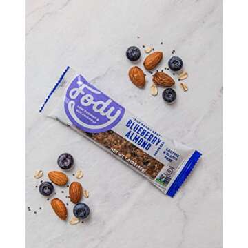 Fody Foods Vegan Variety Nut Bars, Peanut Butter Chocolate & Blueberry Almond, 6g Protein, Low Fodmap Certified, Sensitive Recipe, Gut & IBS Friendly, 6 Count
