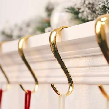 DOYOLLA Christmas Stocking Holders Xmas Fireplace Hanger Hooks Holiday Mantel Garland Clips Metal Grips Set of 4(Gold)
