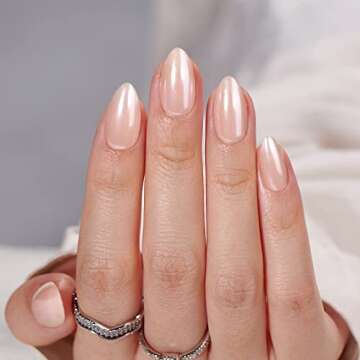 BTArtbox Press On Nails Almond - Short Nude Natural Nails Press Ons, Glue On Nails for Wedding Birthday Gift, Supremely Fit & Glossy Stick On Nails in 15 Sizes - 30 Nail Kit, Nudies