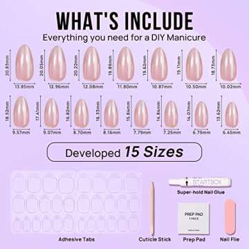 BTArtbox Press On Nails Almond - Short Nude Natural Nails Press Ons, Glue On Nails for Wedding Birthday Gift, Supremely Fit & Glossy Stick On Nails in 15 Sizes - 30 Nail Kit, Nudies