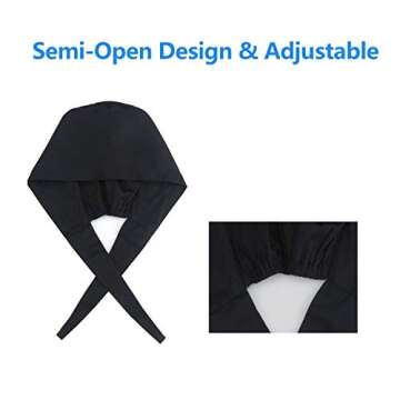 QBA Adjustable Working Cap with Button, Cotton Working Hat Sweatband, Elastic Bandage Tie Back Hats for Women & Men, One Size Black