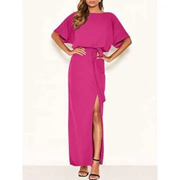 ANRABESS Women's Batwing Sleeve Tie Waist Long Dresses Formal Party Wedding Guest Side Split Maxi Dr...