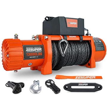 ZESUPER 12V 13000-lb Load Capacity Electric Truck Winch Kit Synthetic Rope, Waterproof Off Road Winc...