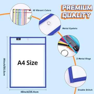 HTVRONT Dry Erase Pockets Sleeves- 30 Pack 10x14 Reusable Pocket Protector Sleeves with Rings, Clear...
