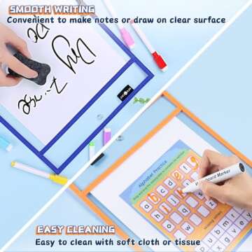 HTVRONT Dry Erase Pockets Sleeves- 30 Pack 10x14 Reusable Pocket Protector Sleeves with Rings, Clear Plastic Sleeves Sheet Protectors for Teachers, Classrooms, Schools Supplies, Shop Ticket Holders