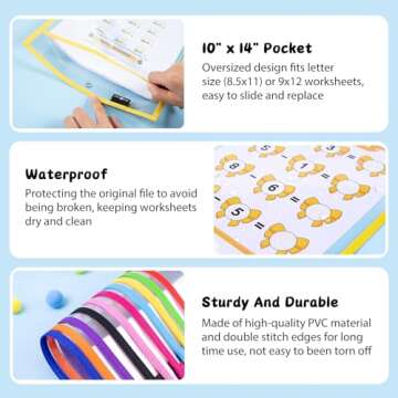 HTVRONT Dry Erase Pockets Sleeves- 30 Pack 10x14 Reusable Pocket Protector Sleeves with Rings, Clear Plastic Sleeves Sheet Protectors for Teachers, Classrooms, Schools Supplies, Shop Ticket Holders