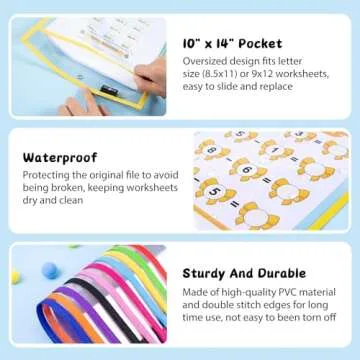 HTVRONT Dry Erase Pockets Sleeves- 30 Pack 10x14 Reusable Pocket Protector Sleeves with Rings, Clear Plastic Sleeves Sheet Protectors for Teachers, Classrooms, Schools Supplies, Shop Ticket Holders