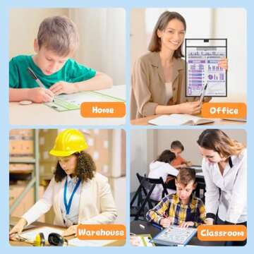 HTVRONT Dry Erase Pockets Sleeves- 30 Pack 10x14 Reusable Pocket Protector Sleeves with Rings, Clear Plastic Sleeves Sheet Protectors for Teachers, Classrooms, Schools Supplies, Shop Ticket Holders