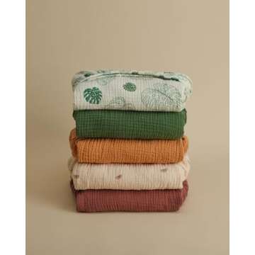 Blissful Diary Muslin Crib Sheets for Girl Boy, Boho Neutral Soft Cotton Baby Sheet for 52''x28'' Standard Crib Mattress, 2 Pack(Monstera&Dark Green)