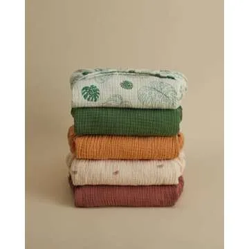 Blissful Diary Muslin Crib Sheets for Girl Boy, Boho Neutral Soft Cotton Baby Sheet for 52''x28'' Standard Crib Mattress, 2 Pack(Monstera&Dark Green)