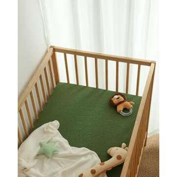 Blissful Diary Muslin Crib Sheets for Girl Boy, Boho Neutral Soft Cotton Baby Sheet for 52''x28'' Standard Crib Mattress, 2 Pack(Monstera&Dark Green)