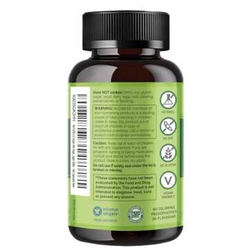 NATURELO Vegan Iron Supplement with Vitamin C and Organic Whole Foods - Gentle Iron Pills for Women ...
