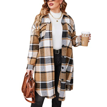 IN'VOLAND Women's Plus Size Flannel Plaid Shirt - Cozy Oversized Lounge Jacket in Tartan Design 20W