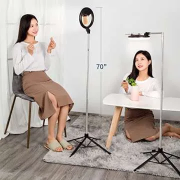 yAyusi Overhead Phone Mount with Portable Ring Light, 360° Rotation Phone Stand for Recording, 1800 mAh Battery Operated Travel Cordless Ring Light for Video Recording/Makeup/YouTube/TikTok