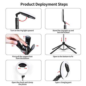 yAyusi Overhead Phone Mount with Portable Ring Light, 360° Rotation Phone Stand for Recording, 1800 mAh Battery Operated Travel Cordless Ring Light for Video Recording/Makeup/YouTube/TikTok