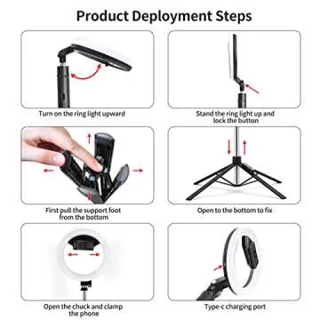 yAyusi Overhead Phone Mount with Portable Ring Light, 360° Rotation Phone Stand for Recording, 1800 mAh Battery Operated Travel Cordless Ring Light for Video Recording/Makeup/YouTube/TikTok