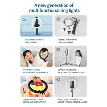 yAyusi Overhead Phone Mount with Portable Ring Light, 360° Rotation Phone Stand for Recording, 1800 mAh Battery Operated Travel Cordless Ring Light for Video Recording/Makeup/YouTube/TikTok