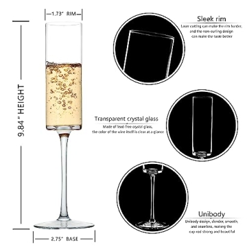 BACLIFE Crystal Champagne Flutes Set of 6 for Parties