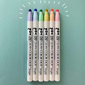 Kuretake CLEAN COLOR DOT Single Mild 6 colors set, Flexible dot tip marker, for Journals, Crafts, Il...