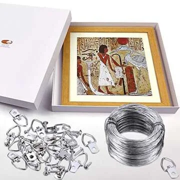EAONE Picture Hanging Kit, Including Picture Hanging Wire (100 Feet) and 70 Pieces D-Ring Picture Hangers with 70 Silver Padded Screws