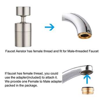 Hibbent NSF/ANSI/CAN 61 Certified 360 Degree Swivel Sink Faucet Aerator, CUPC Certification Big Angle Water Saving Dual Function Kitchen Faucet Aerator,55/64 Inch Female Thread, Brushed-Nickel