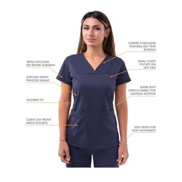 Adar Uniforms Pro Movement Booster Scrub Set for Women, Sweetheart V-Neck Scrub Top & Yoga Jogger Scrub Pants, P9400, Navy, M